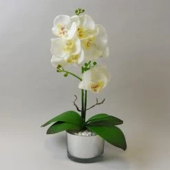Dunelm White Orchid In Silver Glass Pot 40cm
