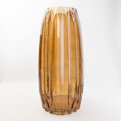 Dunelm Ridged Glass Vase Amber 40cm